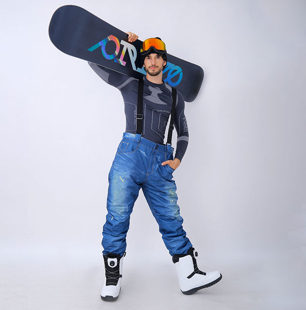 Men's Winter Warm Waterproof Hip Snowboard Denim Pants Jeans