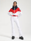 Women's Gsou Snow Retro Belted Color-Blocked Flare One Piece Ski Suit